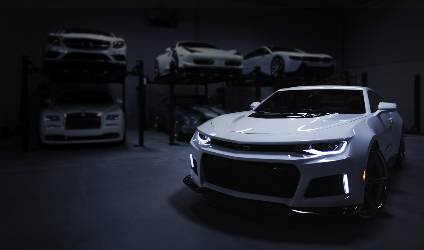 Custom performance vehicle at dusk